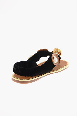 Velvet Thong Sandals with Jewel Applications