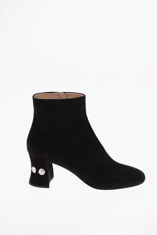 Suede Booties with Jewel Details 6.5cm