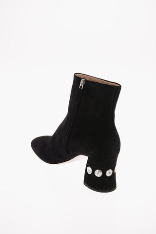 Suede Booties with Jewel Details 6.5cm