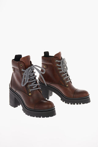 Vintage Effect Leather Hiking Boots 7.5cm