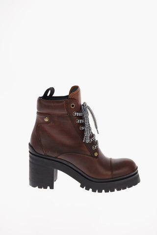 Vintage Effect Leather Hiking Boots 7.5cm