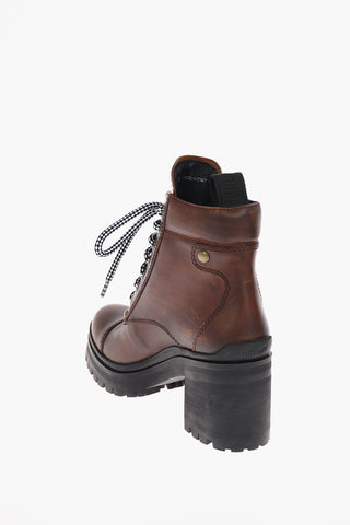 Vintage Effect Leather Hiking Boots 7.5cm