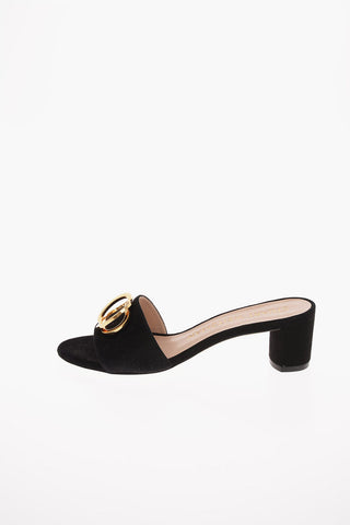 Suede EVETTA Slippers with Jewel Application 6 Cm