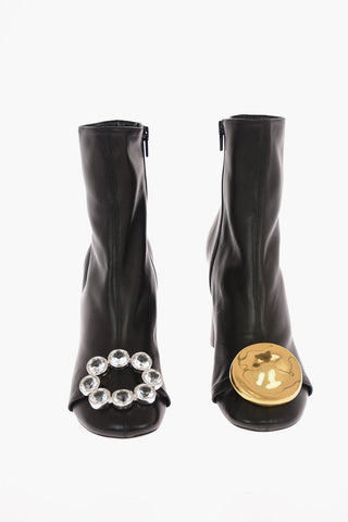 Soft Leather ELLIPTIC Ankle Boots with Jewel Application  9 Cm