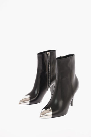 Soft Leather Ankle Boots with Metallic Toe 8.5 Cm 