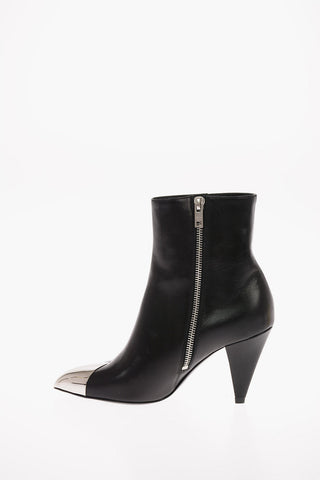 Soft Leather Ankle Boots with Metallic Toe 8.5 Cm 