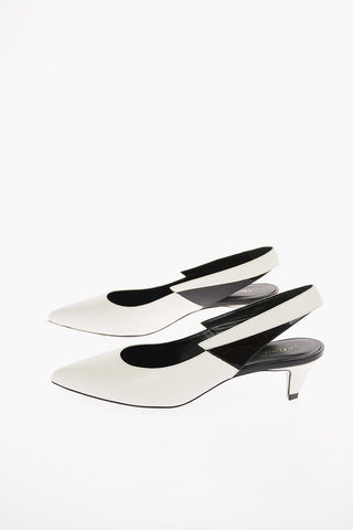 Soft Leather Slingback Pumps with Patent Leather Detail and Kitten Heel 5 Cm
