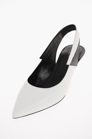 Soft Leather Slingback Pumps with Patent Leather Detail and Kitten Heel 5 Cm