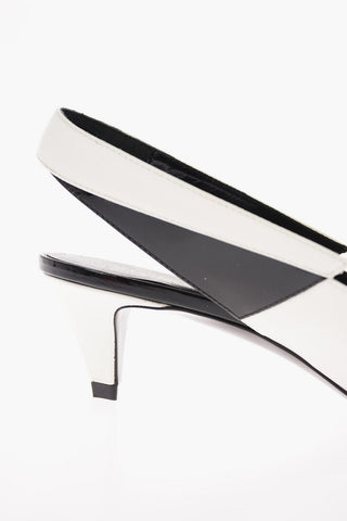 Soft Leather Slingback Pumps with Patent Leather Detail and Kitten Heel 5 Cm