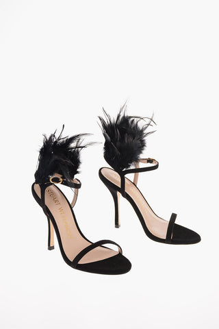 Suede RIKI Sandal with Feathers Applied 12 Cm