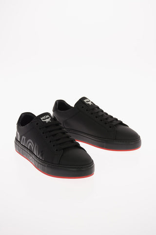 Leather Low Sneakers with Printed Logo