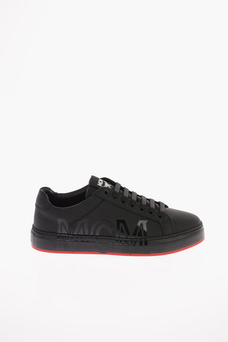 Leather Low Sneakers with Printed Logo