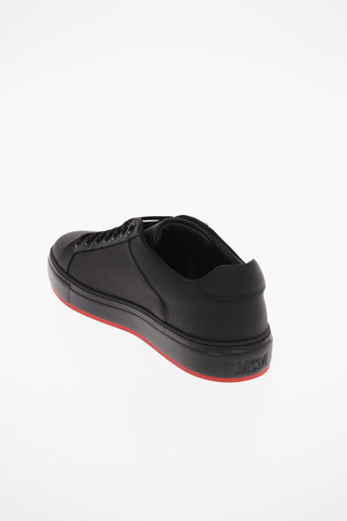 Leather Low Sneakers with Printed Logo