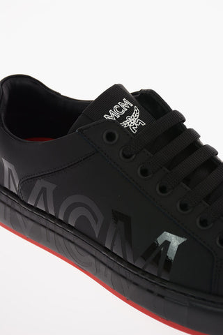 Leather Low Sneakers with Printed Logo