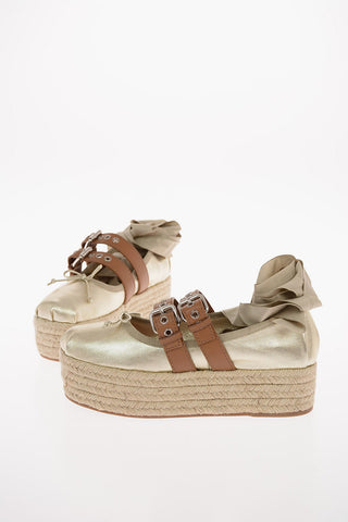 Metallic Leather Lace Up Ballet Flats with Platform 4.5cm