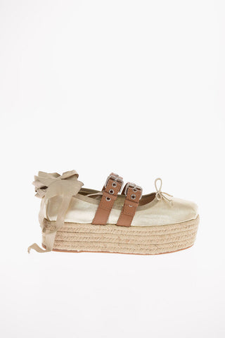 Metallic Leather Lace Up Ballet Flats with Platform 4.5cm