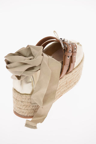 Metallic Leather Lace Up Ballet Flats with Platform 4.5cm