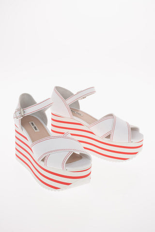 Canvas Platform Sandals with Striped Sole 9cm