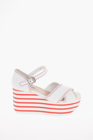 Canvas Platform Sandals with Striped Sole 9cm
