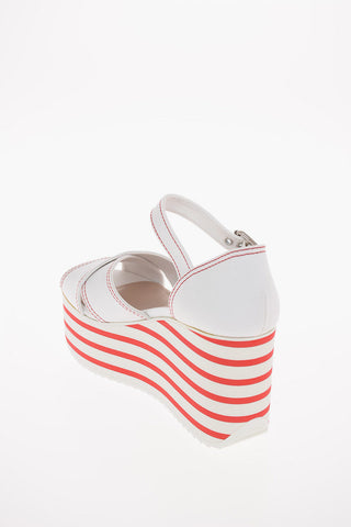 Canvas Platform Sandals with Striped Sole 9cm