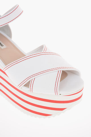 Canvas Platform Sandals with Striped Sole 9cm