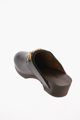 Leather Clogs with Logoed Chain
