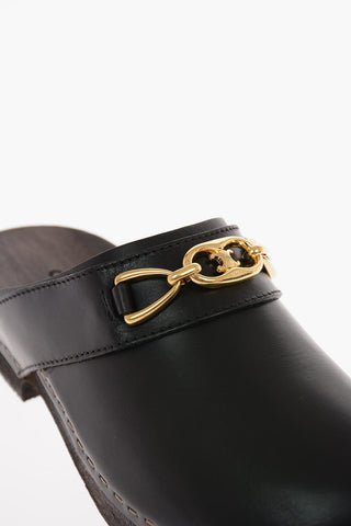 Leather Clogs with Logoed Chain