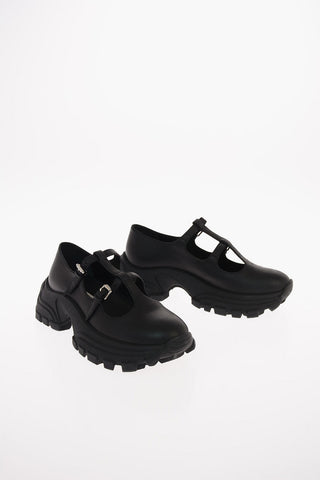 Leather Ballet Flats with Track Sole