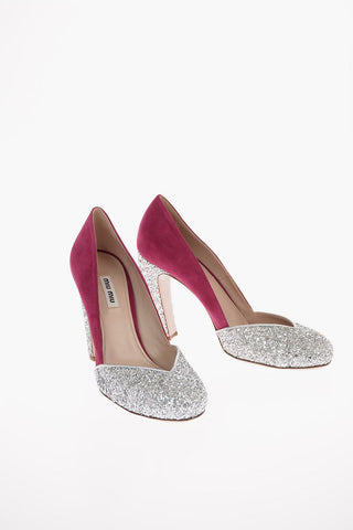 Pumps in Suede con Dettagli Glitter 10cm