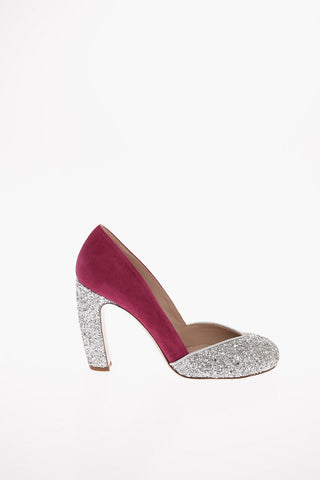 Pumps in Suede con Dettagli Glitter 10cm