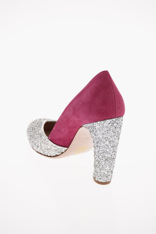 Pumps in Suede con Dettagli Glitter 10cm