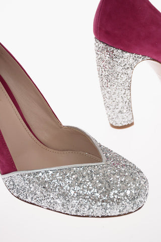 Pumps in Suede con Dettagli Glitter 10cm