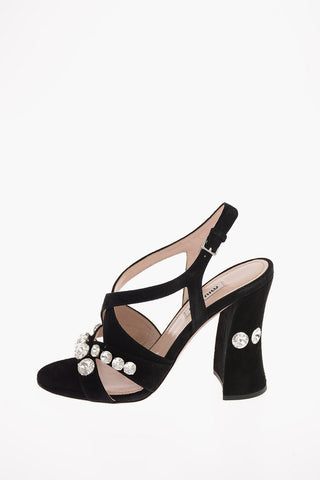 Sandali in Suede con Applicazioni Gioiello 11cm