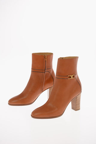 Vintage Effect Leather Booties with Inner Zip Closure 8cm