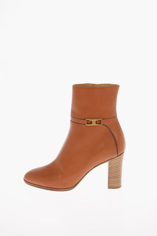 Vintage Effect Leather Booties with Inner Zip Closure 8cm