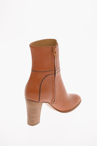 Vintage Effect Leather Booties with Inner Zip Closure 8cm