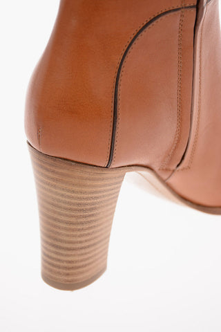 Vintage Effect Leather Booties with Inner Zip Closure 8cm