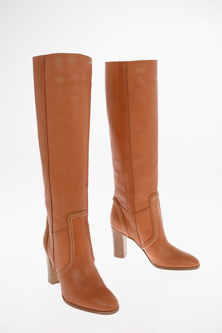 Leather Pull On Knee High Boots 8cm