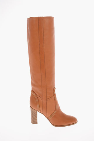 Leather Pull On Knee High Boots 8cm