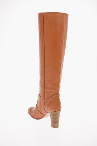 Leather Pull On Knee High Boots 8cm