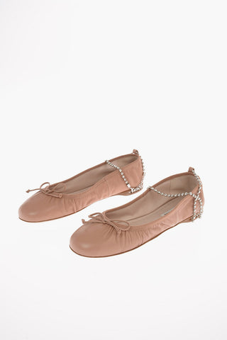 Leather Ballet Flats with Jewel Ankle Strap