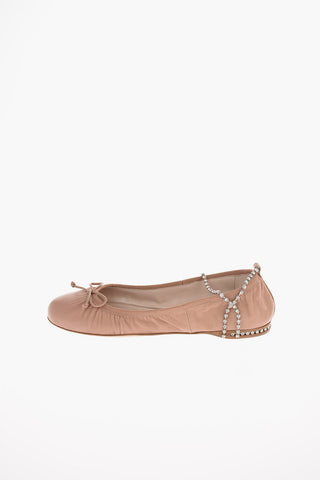 Leather Ballet Flats with Jewel Ankle Strap