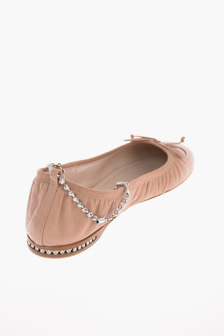 Leather Ballet Flats with Jewel Ankle Strap