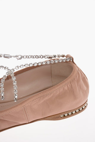 Leather Ballet Flats with Jewel Ankle Strap