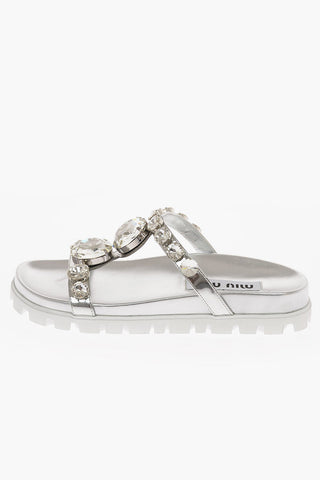 Metallic Leather Jewel Slides