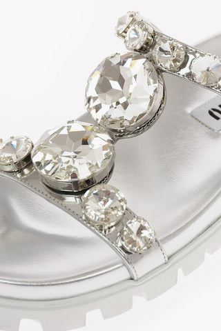 Metallic Leather Jewel Slides