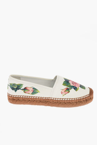 Printed Roses Soft Leather Espadrilles