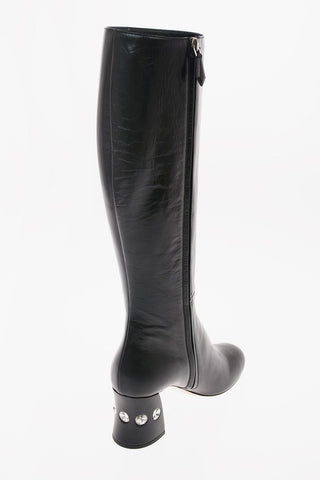 Leather Knee Length Boots with Jewel Heel 7 Cm