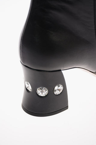 Leather Knee Length Boots with Jewel Heel 7 Cm