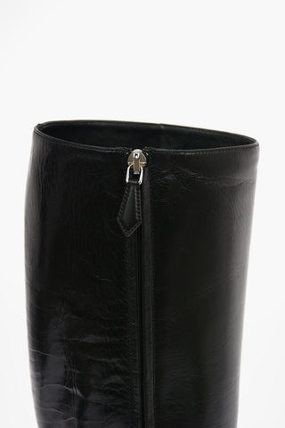 Leather Knee Length Boots with Jewel Heel 7 Cm